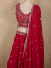 Rani Pink Floral Thread Embroidered Design Georgette Lehenga with Dupatta