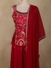 Rani Pink Floral Thread Embroidered Design Georgette Palazzo Suit with Dupatta