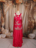 Rani Pink Floral Vine Sequins and Beads Embroidered Design Chiffon Party Wear Palazzo Suit with Matching Choker Dupatta