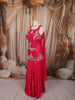 Rani Pink Floral Vine Sequins and Beads Embroidered Design Chiffon Party Wear Palazzo Suit with Matching Choker Dupatta