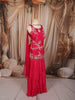 Rani Pink Floral Vine Sequins and Beads Embroidered Design Chiffon Party Wear Palazzo Suit with Matching Choker Dupatta