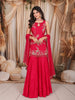 Rani Pink Floral Vine Sequins and Beads Embroidered Design Chiffon Party Wear Palazzo Suit with Matching Choker Dupatta
