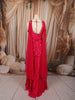 Rani Pink Floral Vine Sequins and Beads Embroidered Design Chiffon Party Wear Palazzo Suit with Matching Choker Dupatta