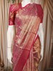 Rani Pink Floral Vine Zari Woven Design Pure Kanchipuram Silk Saree with Matching Zari Border
