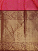 Rani Pink Floral Woven Design Pure Kanchipuram Silk Saree with Contrast Brown Zari Border