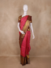 Rani Pink Floral Woven Design Pure Kanchipuram Silk Saree with Contrast Brown Zari Border