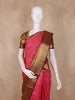 Rani Pink Floral Woven Design Pure Kanchipuram Silk Saree with Contrast Brown Zari Border