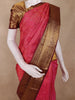 Rani Pink Floral Woven Design Pure Kanchipuram Silk Saree with Contrast Brown Zari Border