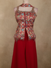 Rani Pink Floral Zari Woven Design Georgette Palazzo Suit with Dupatta