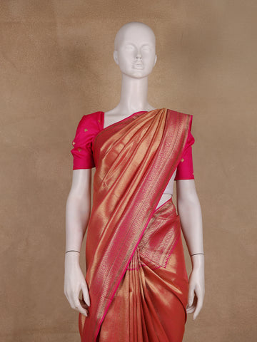 Rani Pink Geometric Design Tissue Saree - Diadem