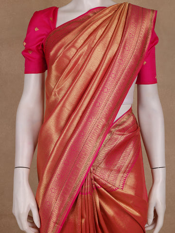 Rani Pink Geometric Design Tissue Saree - Diadem