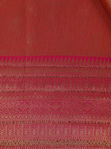 Rani Pink Geometric Design Tissue Saree - Diadem