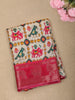Rani Pink Geometric Ikat-Inspired Design Crepe Saree with Ornamental Zari Woven Border