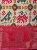 Rani Pink Geometric Ikat-Inspired Design Crepe Saree with Ornamental Zari Woven Border