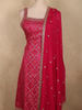 Rani Pink Geometric Zari Woven Design Banarasi Silk Palazzo Suit with Dupatta