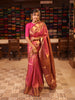Rani Pink Geometric and Peacock Zari Woven Design Semi Silk Festive Wear Saree with Matching Korvai Zari Border
