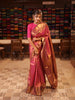 Rani Pink Geometric and Peacock Zari Woven Design Semi Silk Festive Wear Saree with Matching Korvai Zari Border
