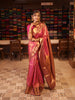 Rani Pink Geometric and Peacock Zari Woven Design Semi Silk Festive Wear Saree with Matching Korvai Zari Border