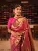 Rani Pink Geometric and Peacock Zari Woven Design Semi Silk Festive Wear Saree with Matching Korvai Zari Border