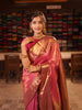 Rani Pink Geometric and Peacock Zari Woven Design Semi Silk Festive Wear Saree with Matching Korvai Zari Border