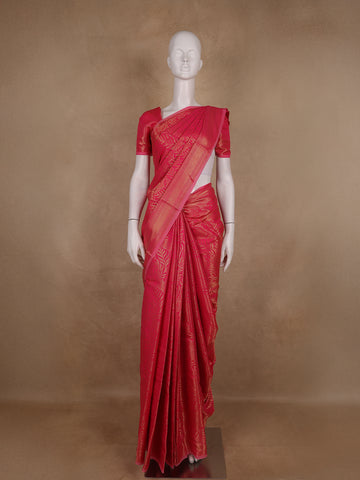 Rani Pink Leaf Motif Banarasi Silk Saree - Diadem