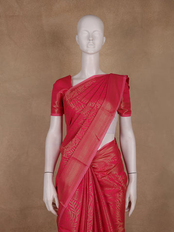 Rani Pink Leaf Motif Banarasi Silk Saree - Diadem