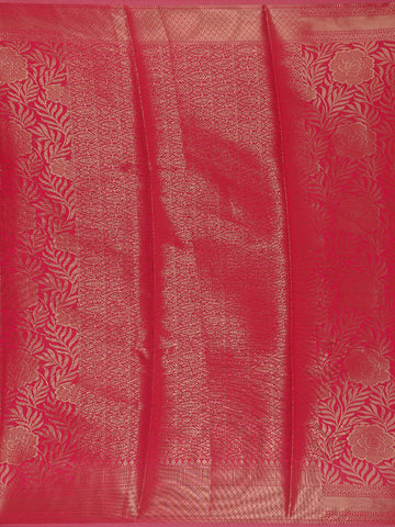 Rani Pink Leaf Motif Banarasi Silk Saree - Diadem