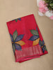 Rani Pink Leaf Printed Design Mixed Cotton Saree with Zari Border