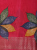 Rani Pink Leaf Printed Design Mixed Cotton Saree with Zari Border
