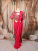 Rani Pink Multicolor Floral Thread and Beads Embroidered Design Organza Ready to Wear Draped Saree with Matching Designer Cutwork Blouse