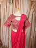 Rani Pink Multicolor Floral Thread and Beads Embroidered Design Organza Ready to Wear Draped Saree with Matching Designer Cutwork Blouse