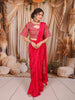 Rani Pink Multicolor Floral Thread and Beads Embroidered Design Organza Ready to Wear Draped Saree with Matching Designer Cutwork Blouse
