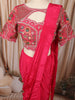 Rani Pink Multicolor Floral Thread and Beads Embroidered Design Organza Ready to Wear Draped Saree with Matching Designer Cutwork Blouse