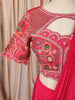 Rani Pink Multicolor Floral Thread and Beads Embroidered Design Organza Ready to Wear Draped Saree with Matching Designer Cutwork Blouse