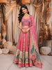 Rani Pink Peacock Woven and Stone Embellished Design Banarasi Silk Party Wear Lehenga With Matching Dupatta
