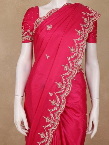 Rani Pink Sequin Emroidered Satin Saree - Diadem