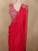 Rani Pink Solid Design Georgette Ready To Wear Saree with Designer Blouse