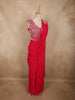 Rani Pink Solid Design Georgette Ready To Wear Saree with Designer Blouse