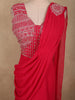 Rani Pink Solid Design Georgette Ready To Wear Saree with Designer Blouse