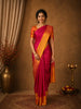 Rani Pink Solid Design Soft Silk Saree with Contrast Yellow Zari Border