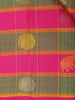 Rani Pink Solid Woven Design Pure Kanchipuram Silk Saree with Contrast Checked Border
