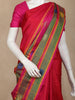 Rani Pink Solid Woven Design Pure Kanchipuram Silk Saree with Contrast Checked Border