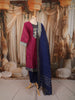 Rani Pink Traditional Zari Woven Design Semi Silk Straight Cut Salwar Suit with Contrast Dupatta