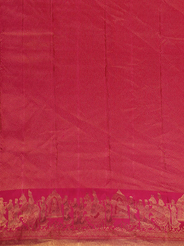 Rani Pink Woven Gold Zari Temple Border Kanchipuram Silk Saree - Diadem