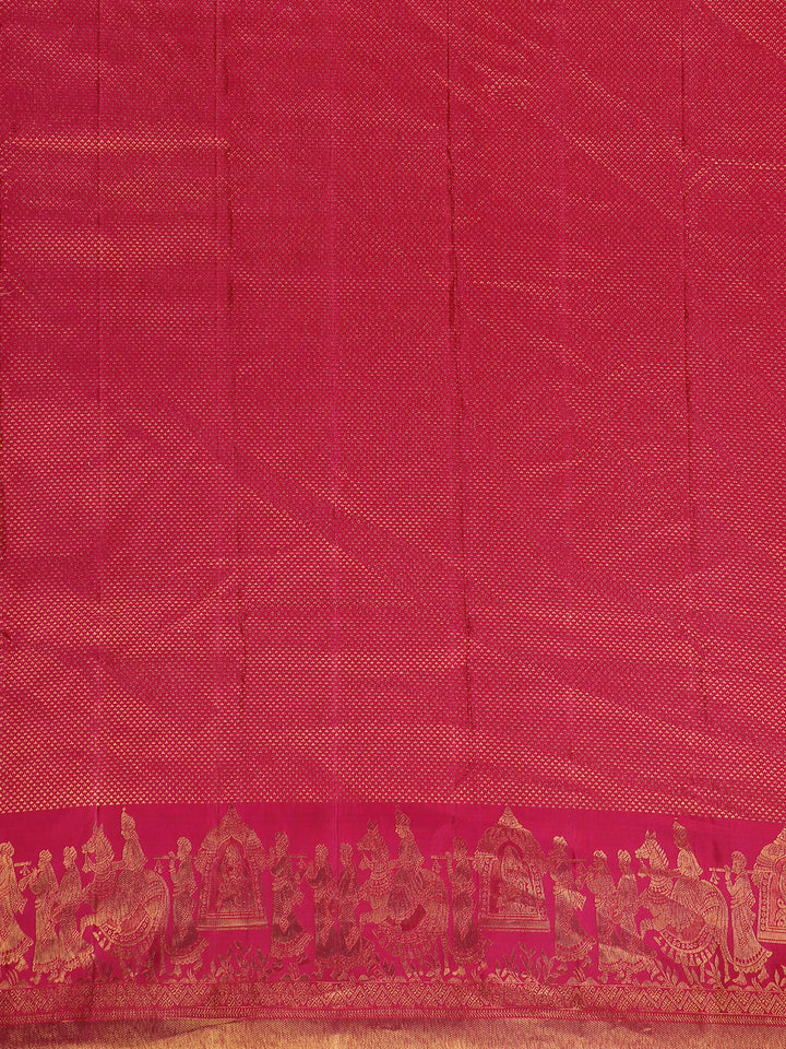 Rani Pink Woven Gold Zari Temple Border Kanchipuram Silk Saree - Diadem