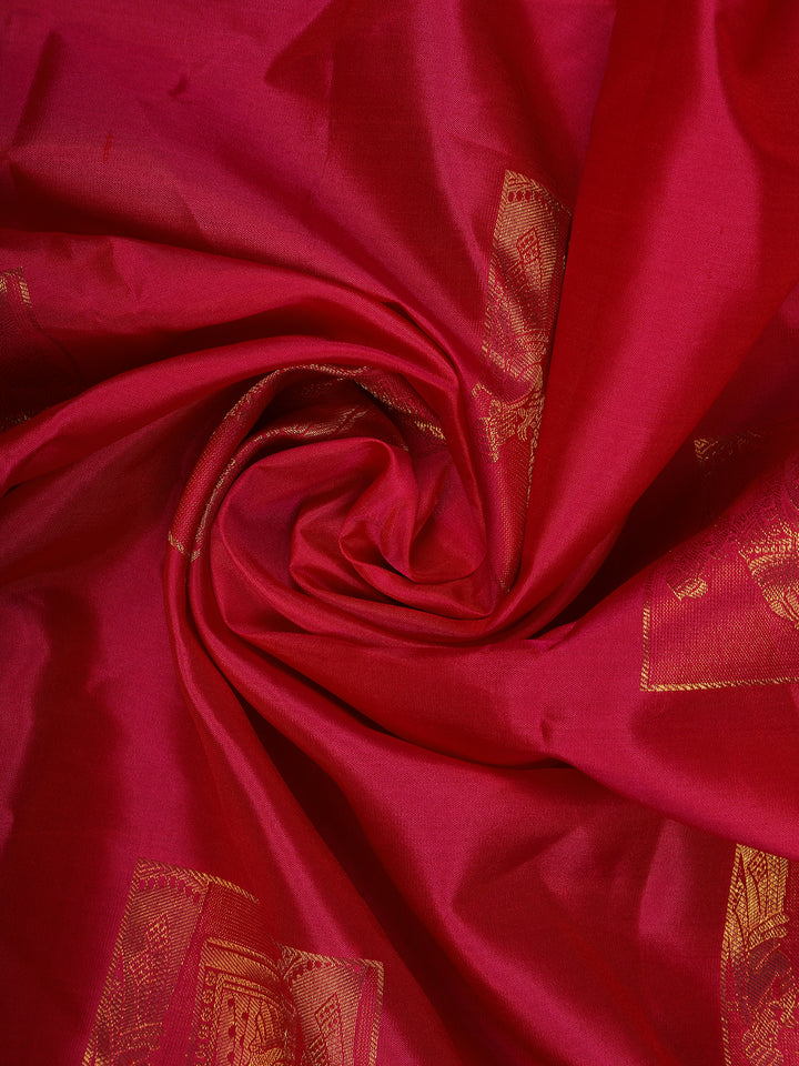Rani Pink Woven Gold Zari Temple Border Kanchipuram Silk Saree - Diadem