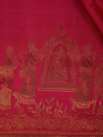 Rani Pink Woven Gold Zari Temple Border Kanchipuram Silk Saree - Diadem