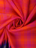 Rani Pink and Orange Checked Woven Kanchipuram Silk Saree with Royal Blue Zari Border