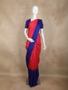 Rani Pink and Orange Checked Woven Kanchipuram Silk Saree with Royal Blue Zari Border