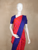Rani Pink and Orange Checked Woven Kanchipuram Silk Saree with Royal Blue Zari Border